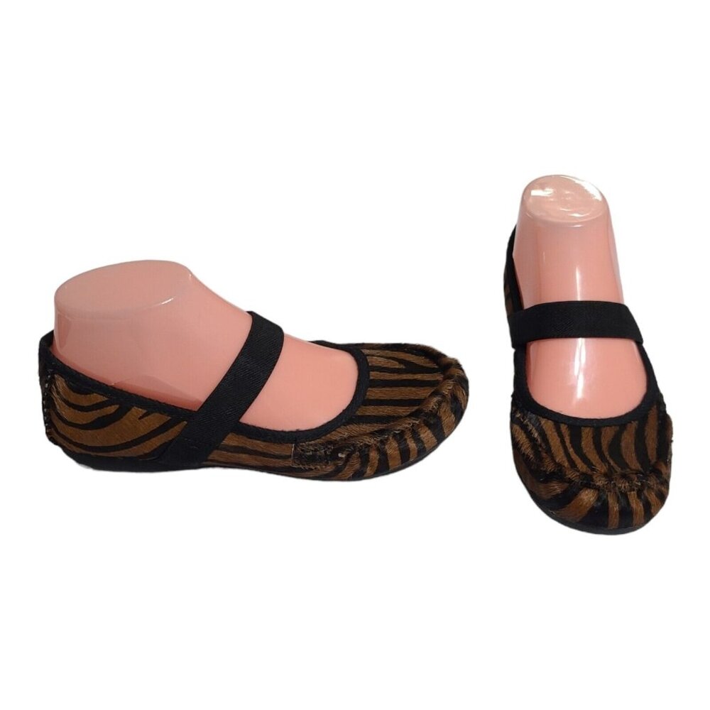 Palladium Mary Jane Tiger Print Calf Hair Slip On Flats Womens Sz 6 Black Orange